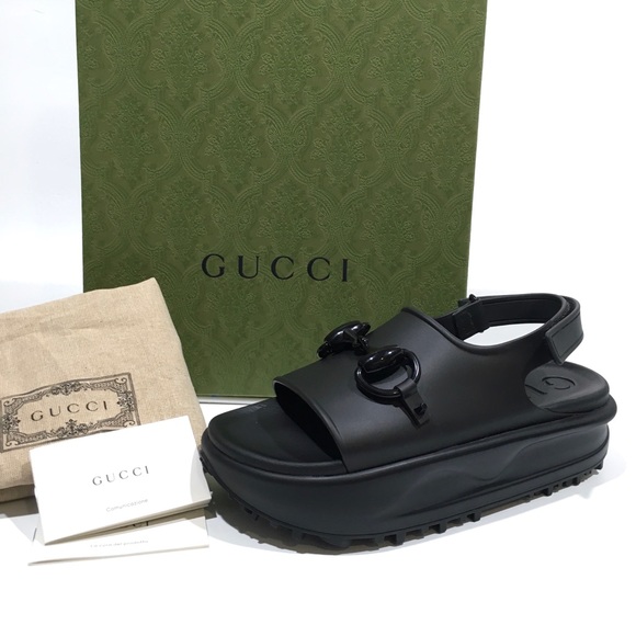 GUCCI HORSEBIT PLATFORM SANDALS -BLACK RUBBER -WOMEN’S US 9 -NEW - Picture 2 of 9